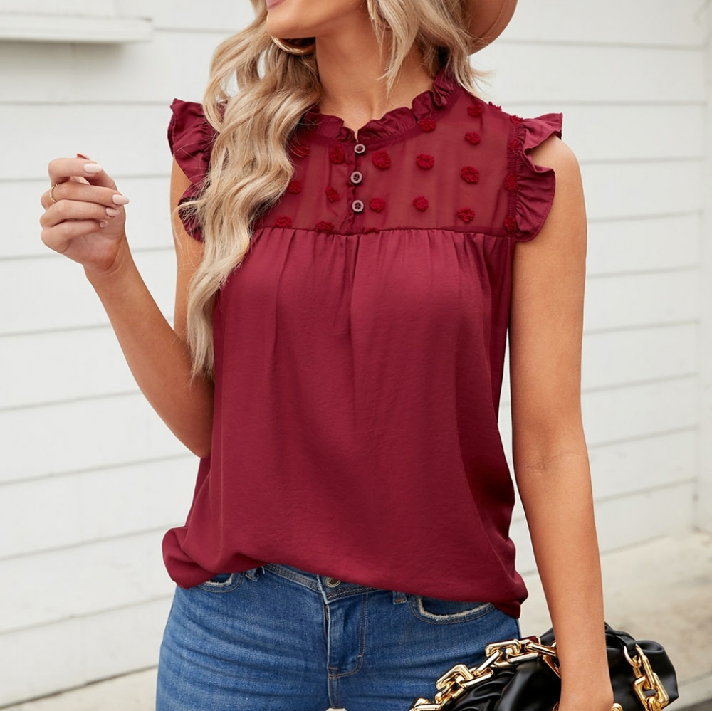 Swiss Dot Ruffle Shoulder Top - Picture 4 of 5